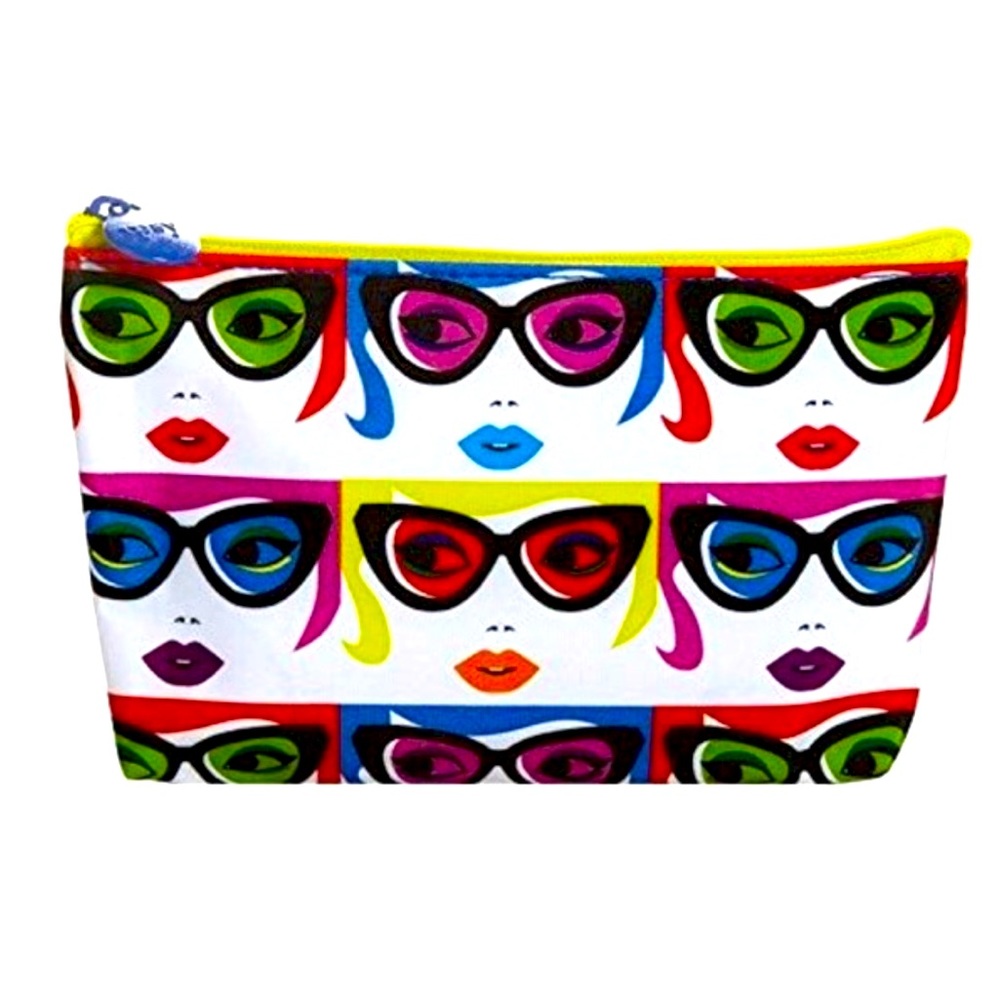 Ipsy Sunglasses Patterned White, Red, Blue & Yellow Makeup/Travel Bag
